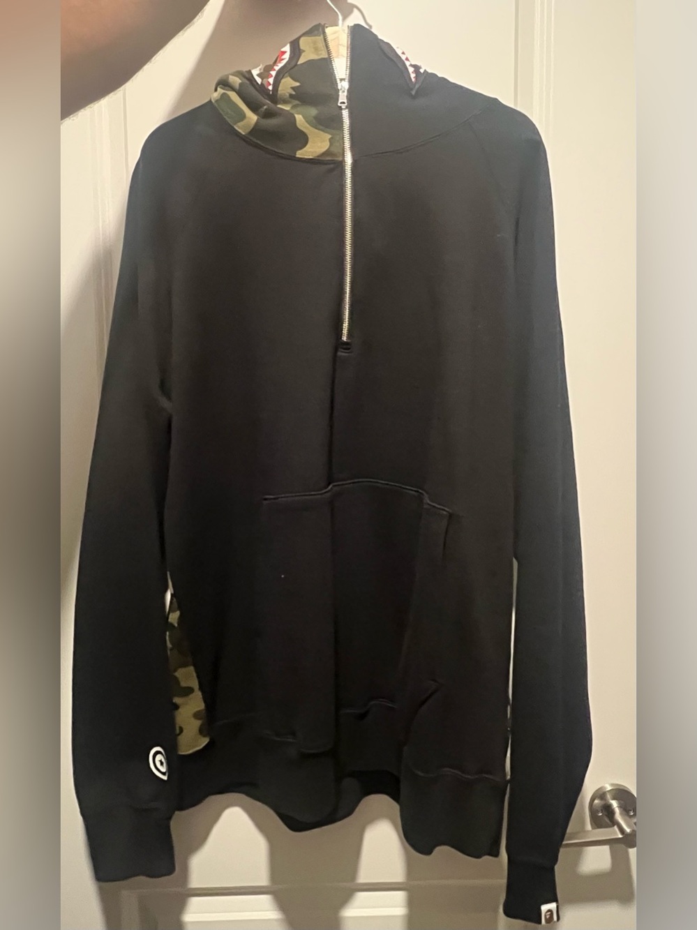 BAPE Shark Half Zip Pullover Hoodie in Black (FW20)